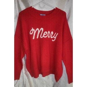 CeCe Women's Red Christmas Sweater Cropped "Merry" Sz Lg